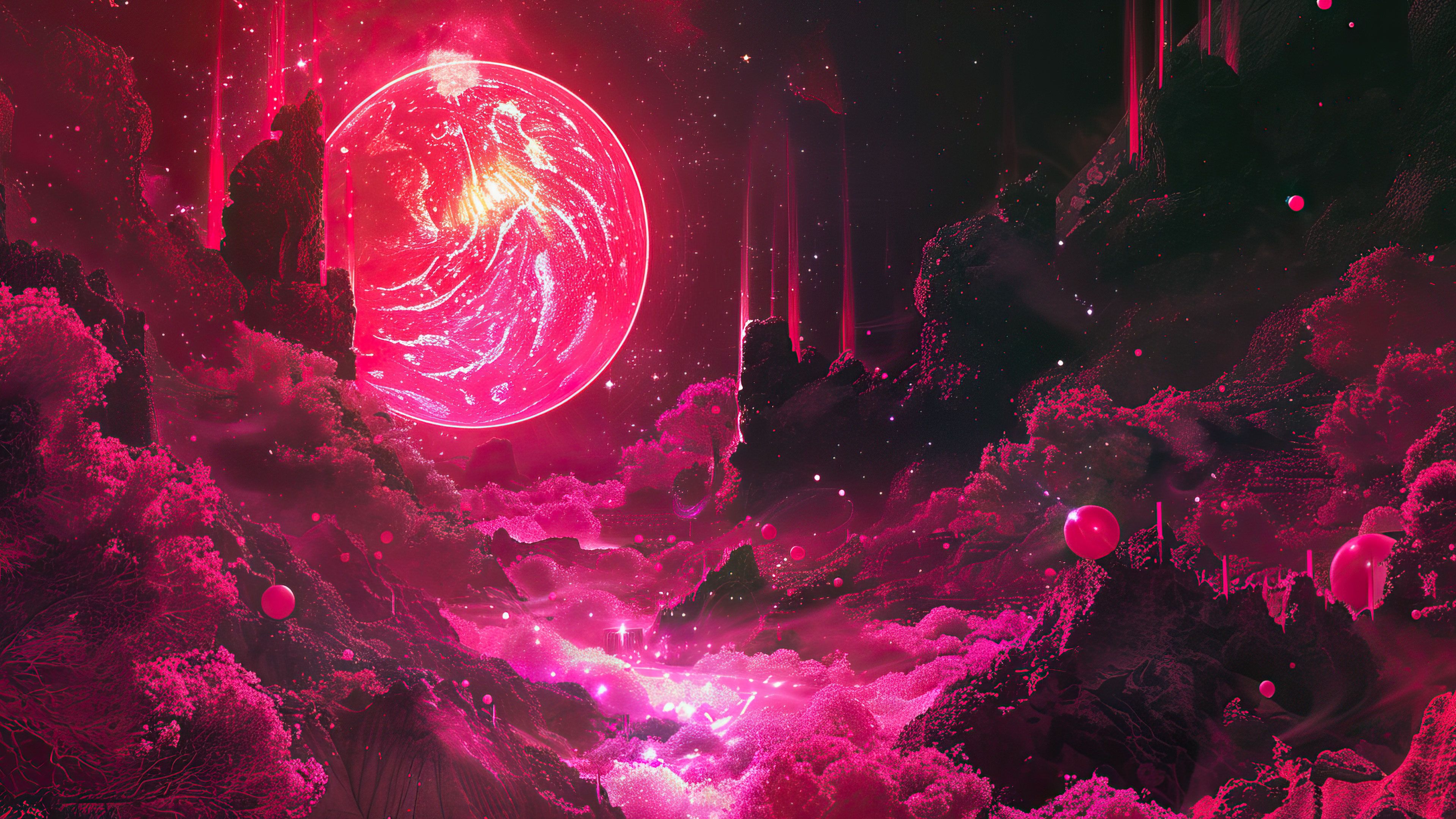 Abstract Red Alien World 4K Wallpaper