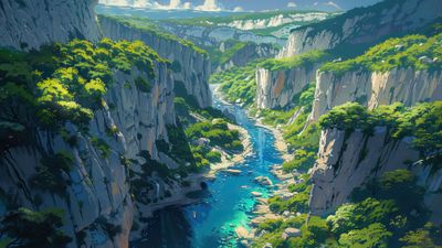 Cliffside River Valley 4K Wallpaper