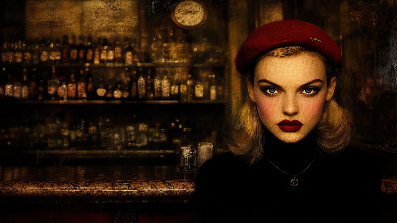 Vintage Femme Fatale In A Bar 4K Wallpaper
