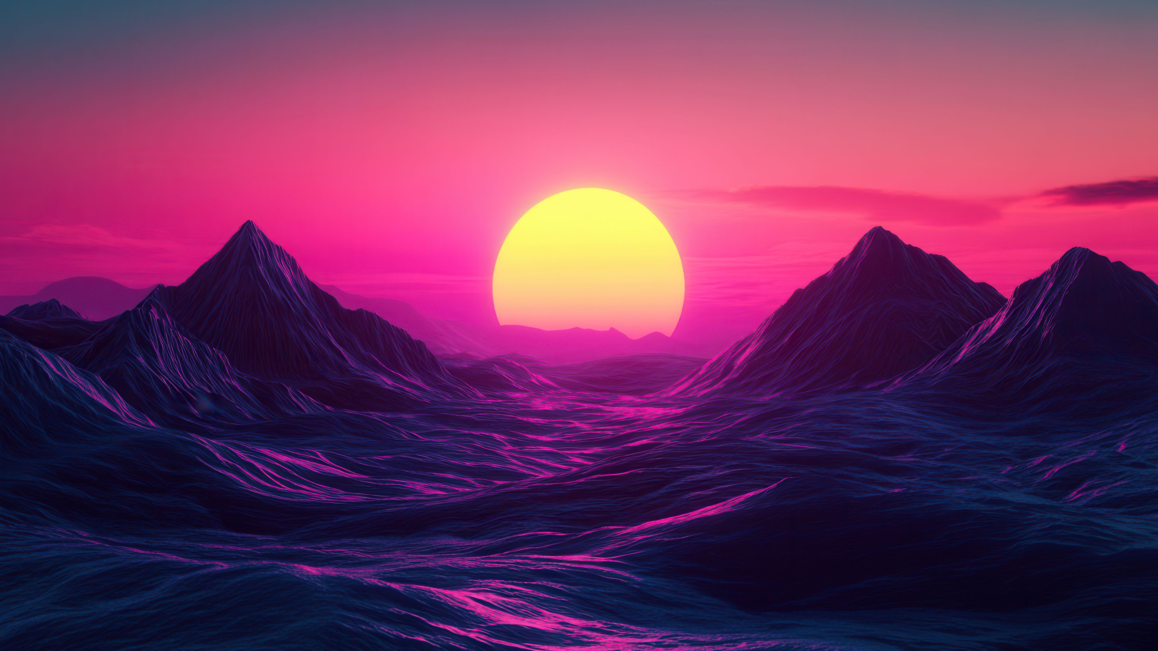 Neon Sunset Over Mountains 4K Wallpaper