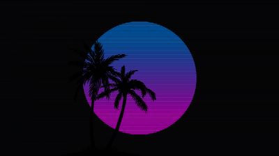 Retro Palm Trees In Neon Sunset 4K Wallpaper