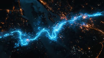 Electric City Lights River Flow 4K Wallpaper