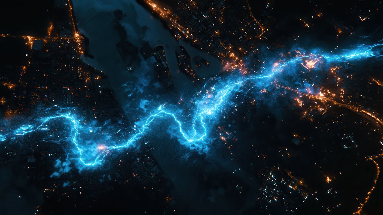 Electric City Lights River Flow 4K Wallpaper