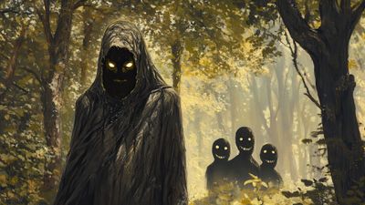 Haunting Figures In A Gloomy Forest 4K Wallpaper