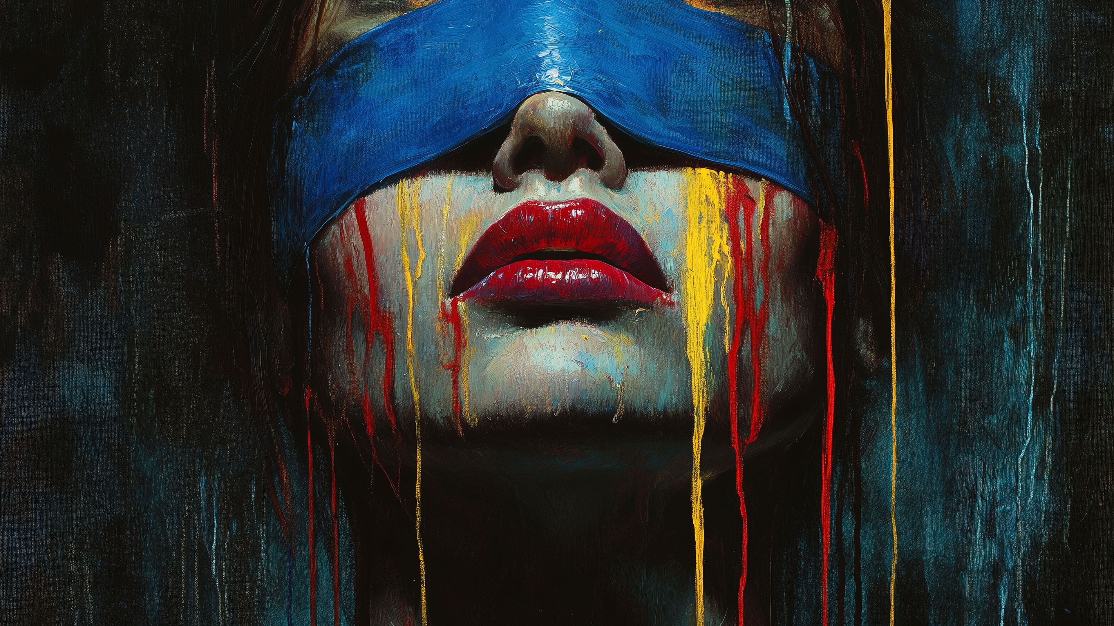 Colorful Drips Woman On Dark Canvas 4K Wallpaper