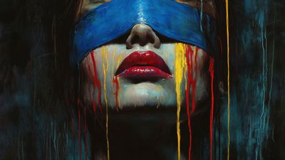 Colorful Drips Woman On Dark Canvas 4K Wallpaper