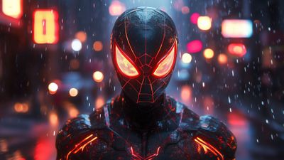Neon Spider-Man In The Rain 4K Wallpaper