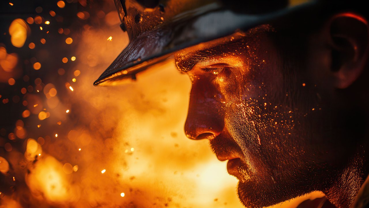 Intense Firefighter Portrait 4K Wallpaper