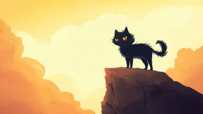 Black Cat Stands Against A Canyon 4K Wallpaper