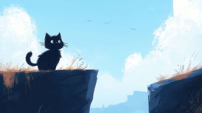 Cat On A Cliff's Edge 4K Wallpaper