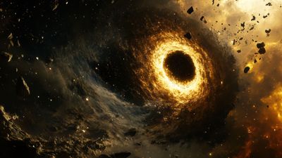 Cosmic Black Hole Debris 4K Wallpaper