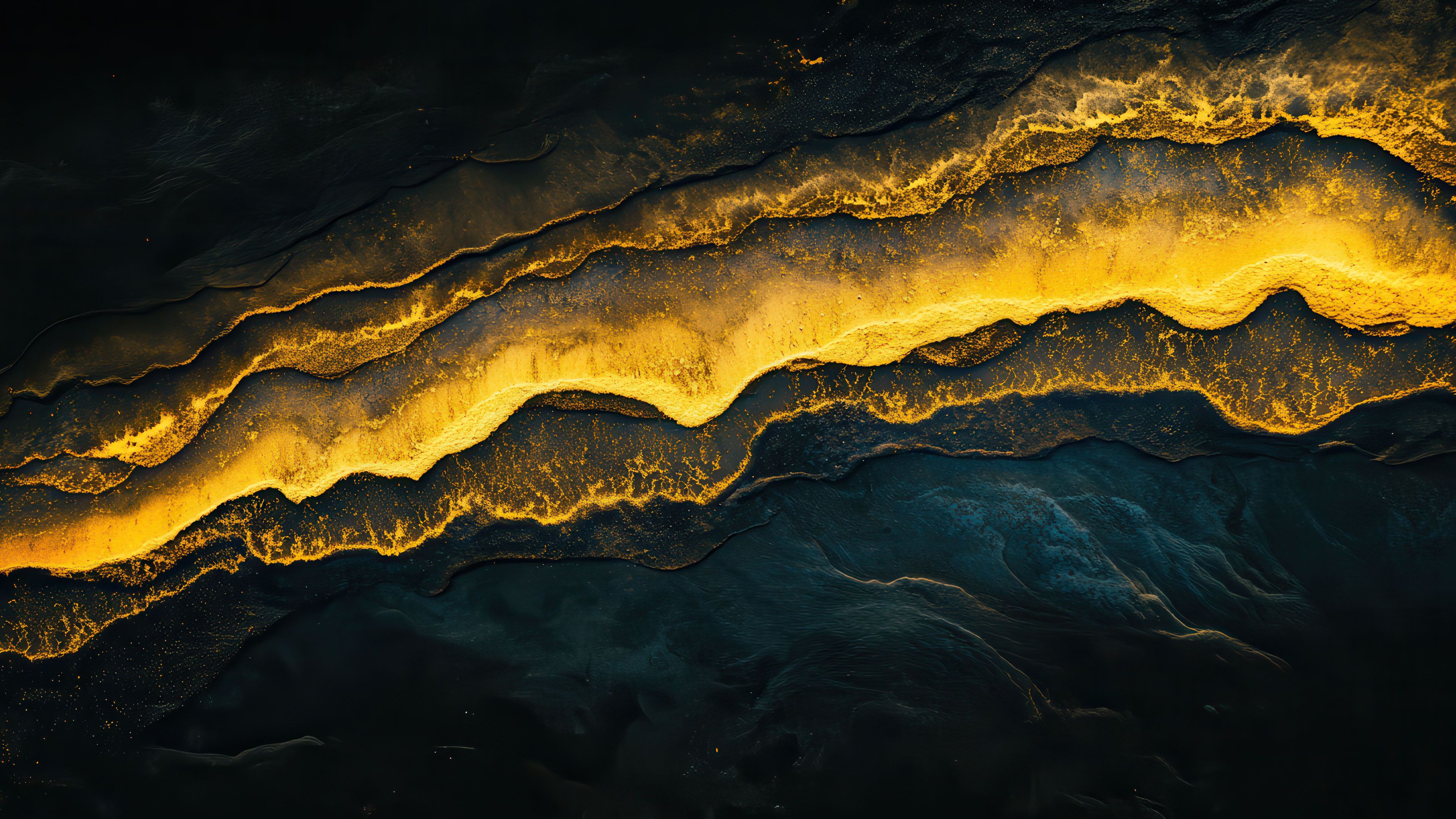 Golden Waves On Dark Background 4K Wallpaper
