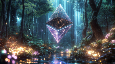Floating Ethereum Crystal In Mystical Forest 4K Wallpaper