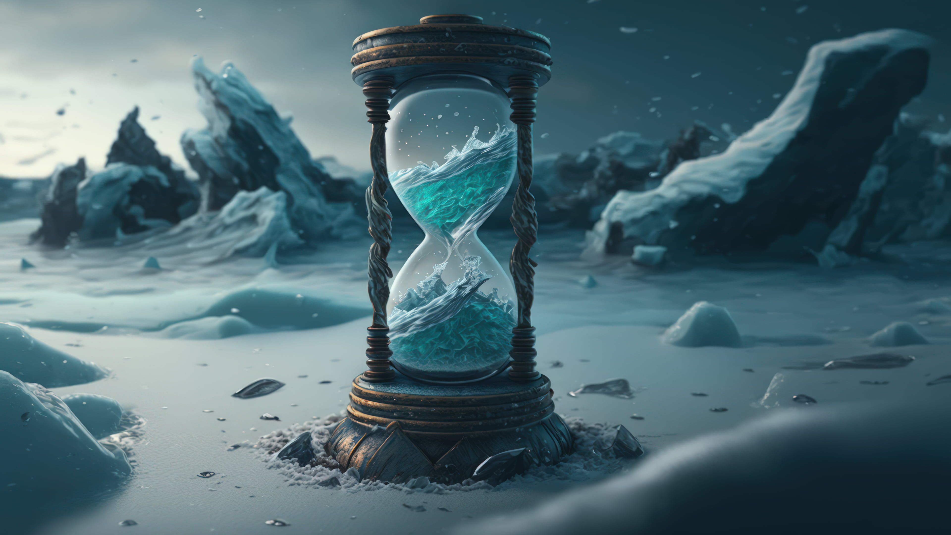 Frozen Hourglass on The Snow 4K Desktop Wallpaper