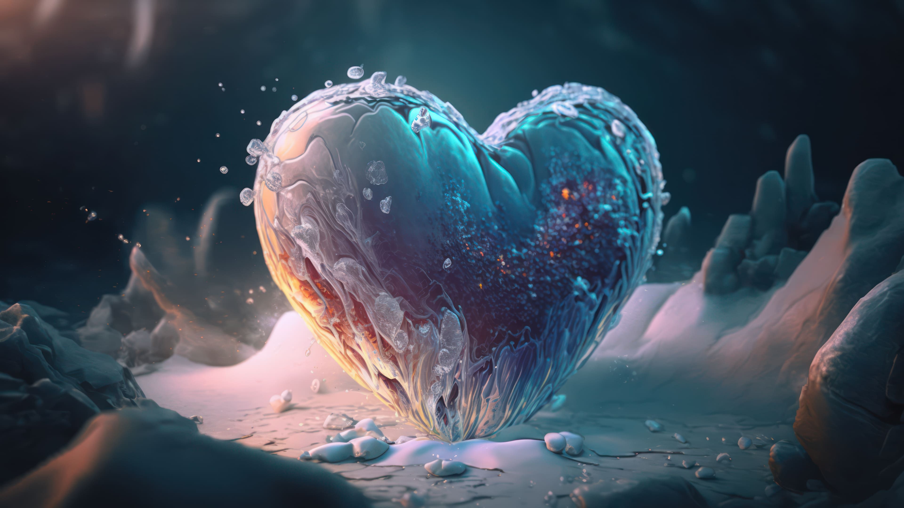 Frozen Heart in Snow, 4K Desktop Wallpaper