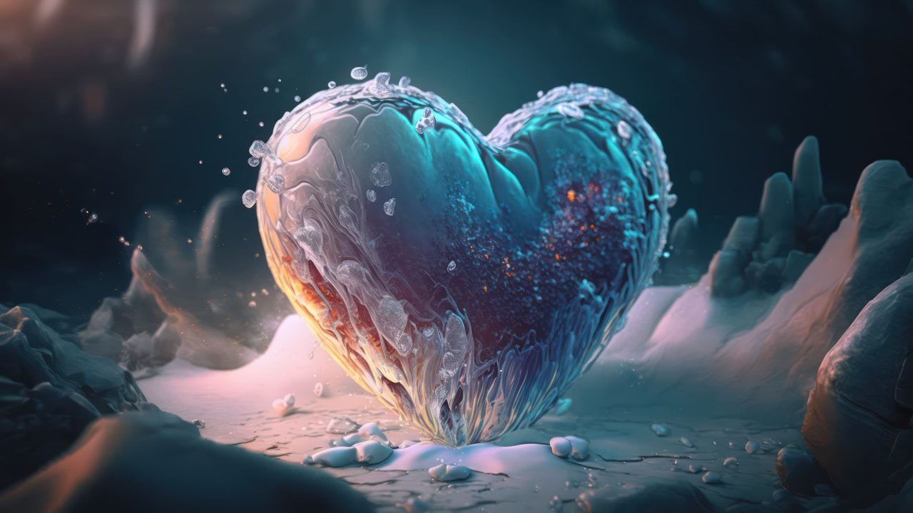 Frozen Heart in Snow, 4K Desktop Wallpaper
