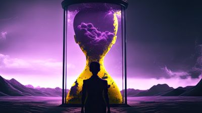 Lonely Woman Hourglass Reflection Scenic, 4K Desktop Wallpaper