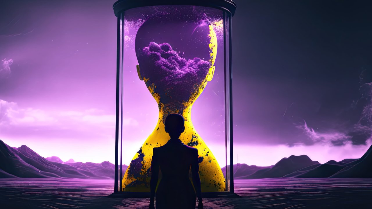 Lonely Woman Hourglass Reflection Scenic, 4K Desktop Wallpaper