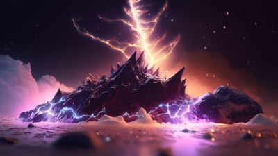Mountain with Lightning Eruption 4K Desktop Wallpaper