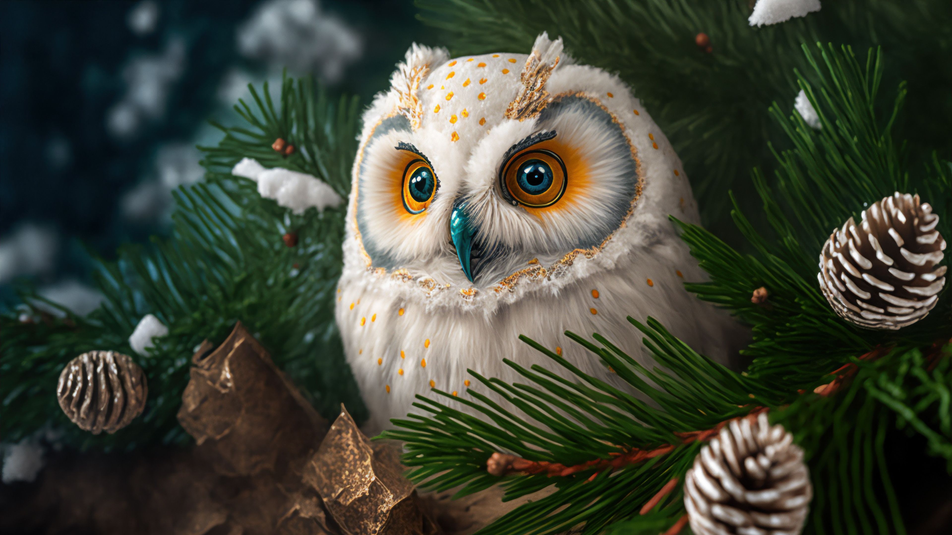 Captivating White Owl Digital Art 4K Wallpaper