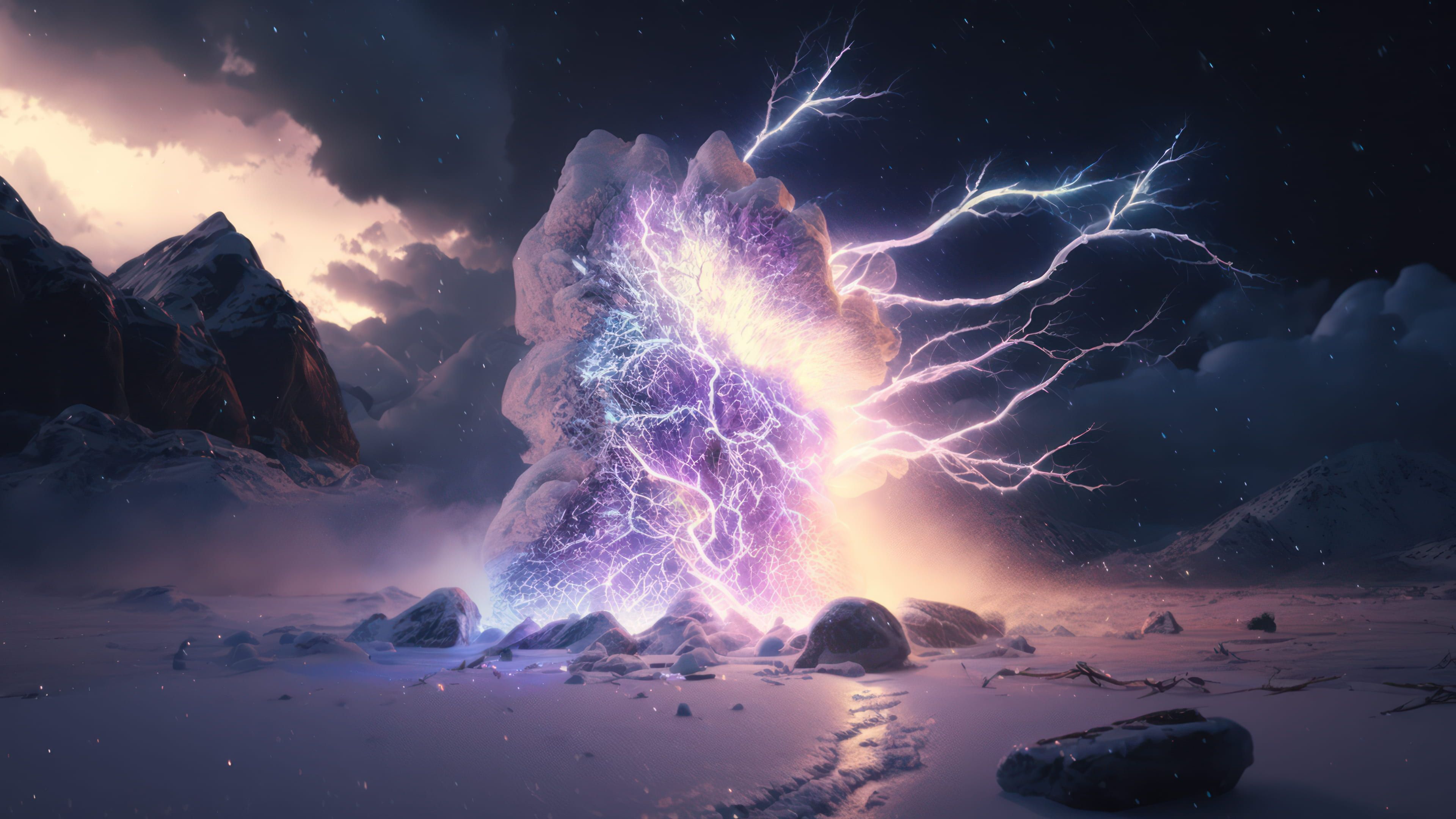 Ice With Explosive Bolt 4K Desktop Wallpaper