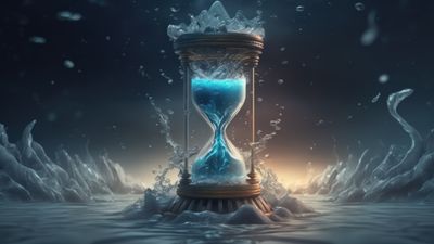 Frozen Hourglass On The Icy Sea 4K Desktop Wallpaper