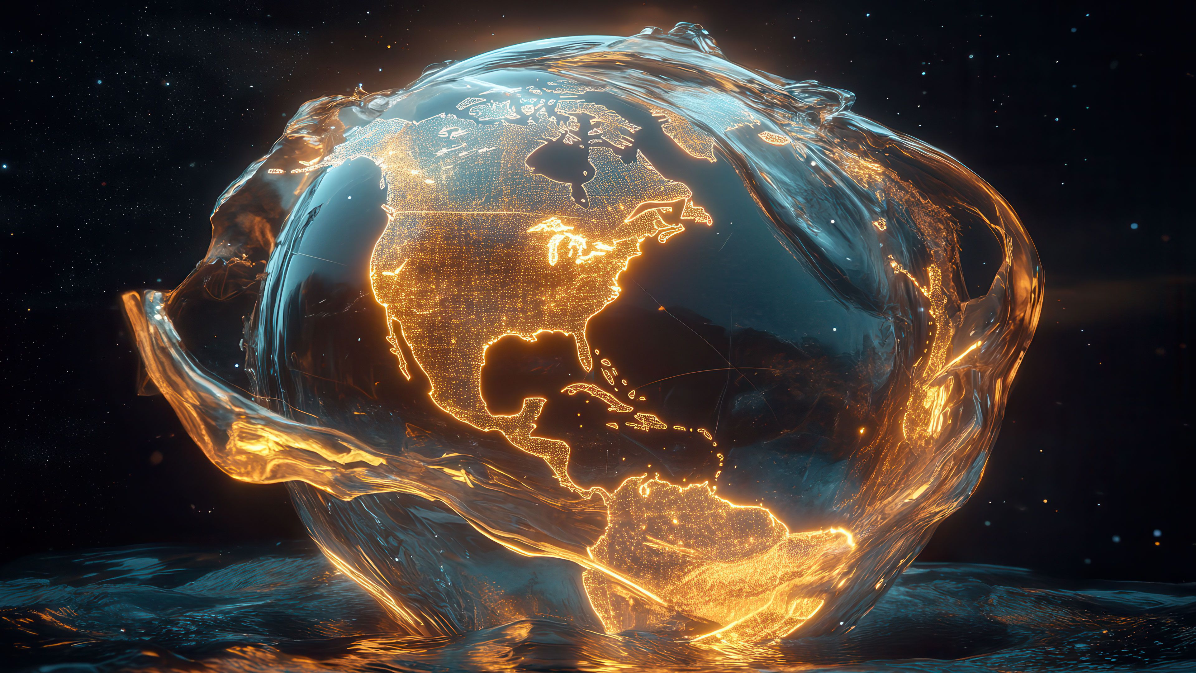 Cybernetic Earth Floating Cosmic Energy 4K Wallpaper