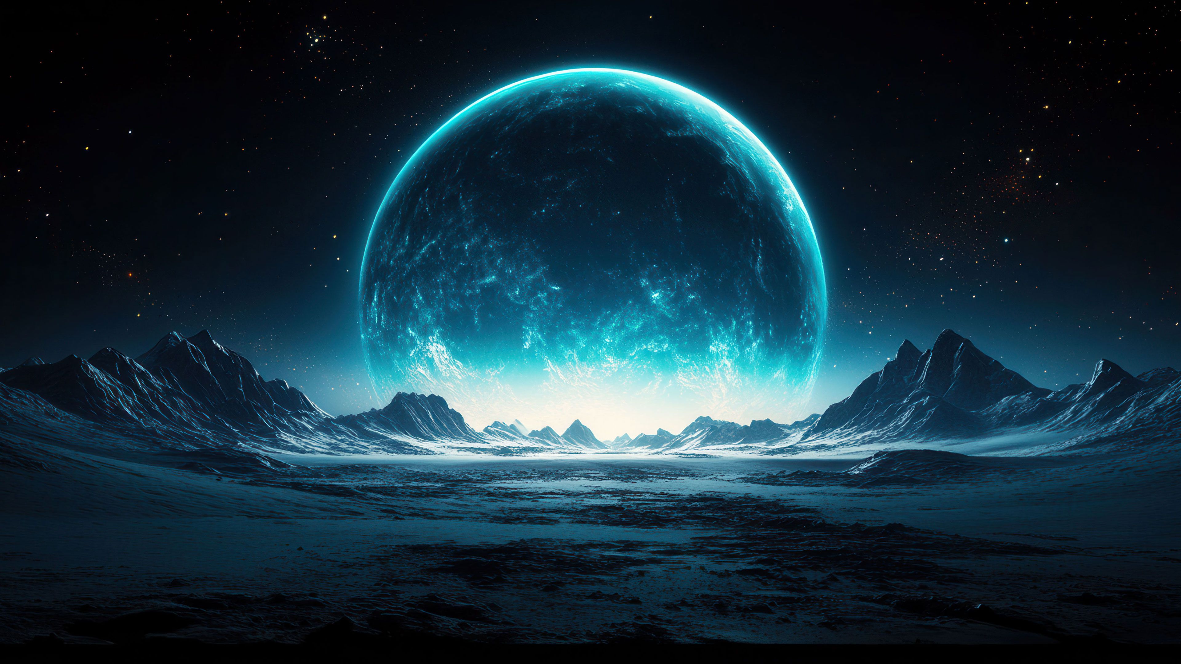 Glowing Blue Planet 4K Wallpaper