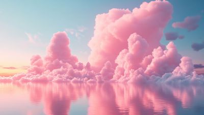 Pink Cotton Candy Clouds Over Water
