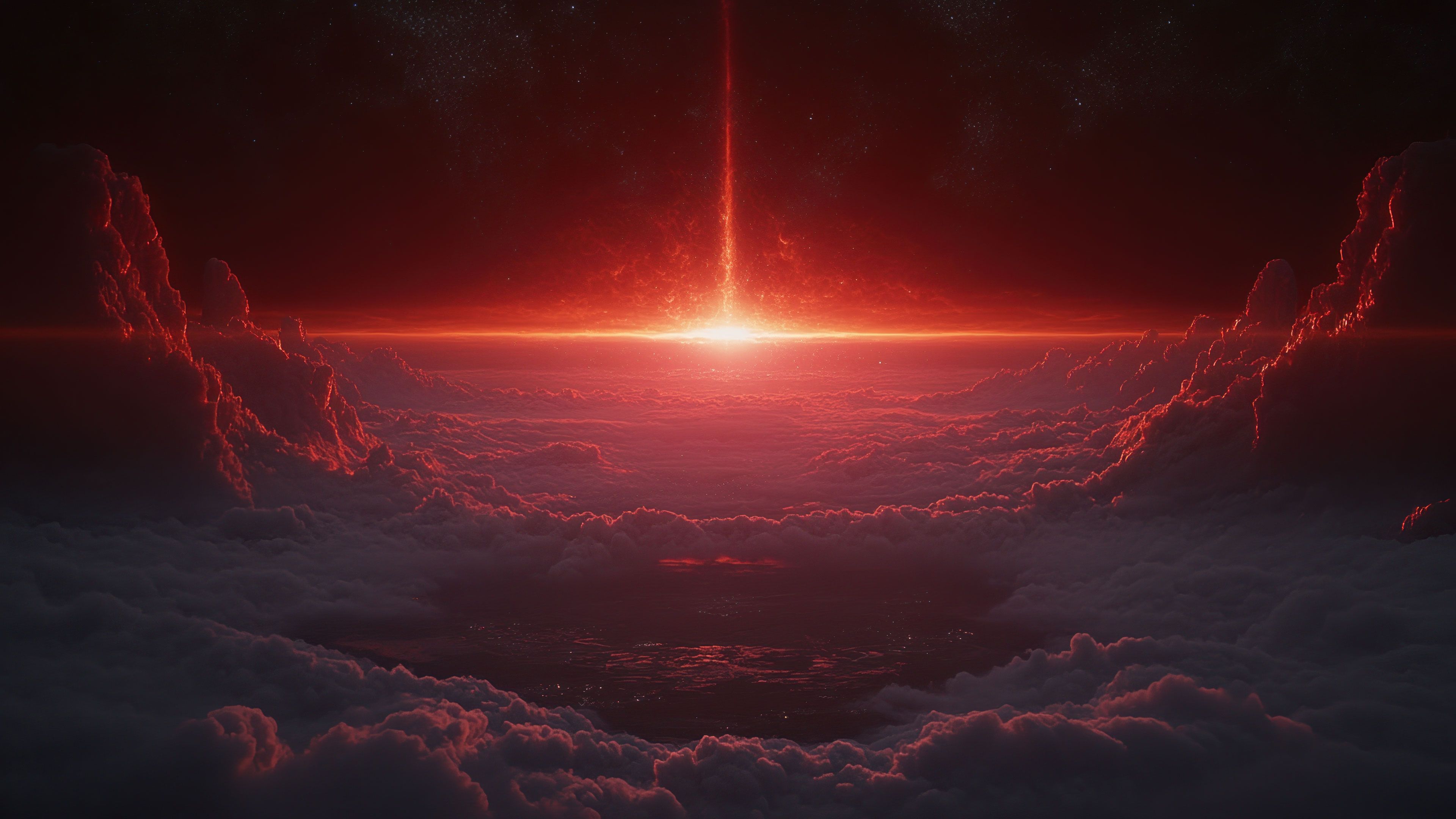 Surreal Red Horizon Above the Clouds