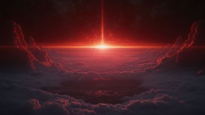 Surreal Red Horizon Above the Clouds