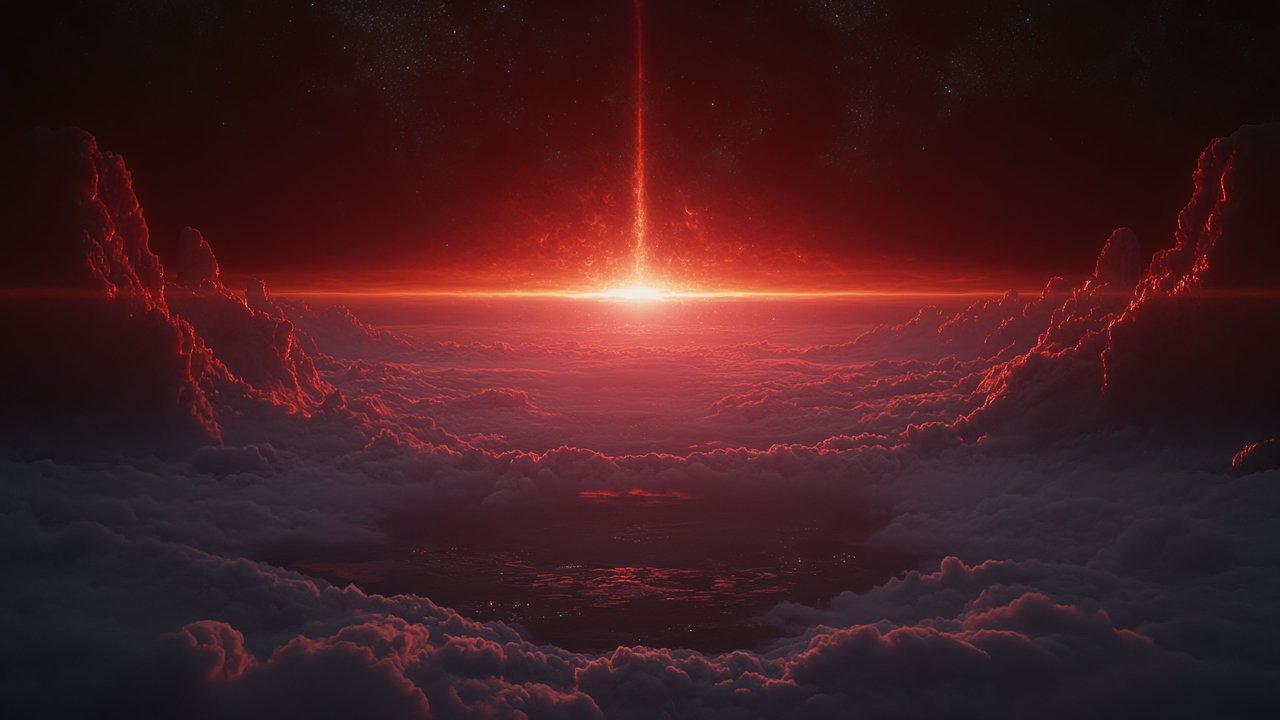 Surreal Red Horizon Above the Clouds