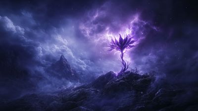 Mystical Purple Flower In Stormy Night Sky