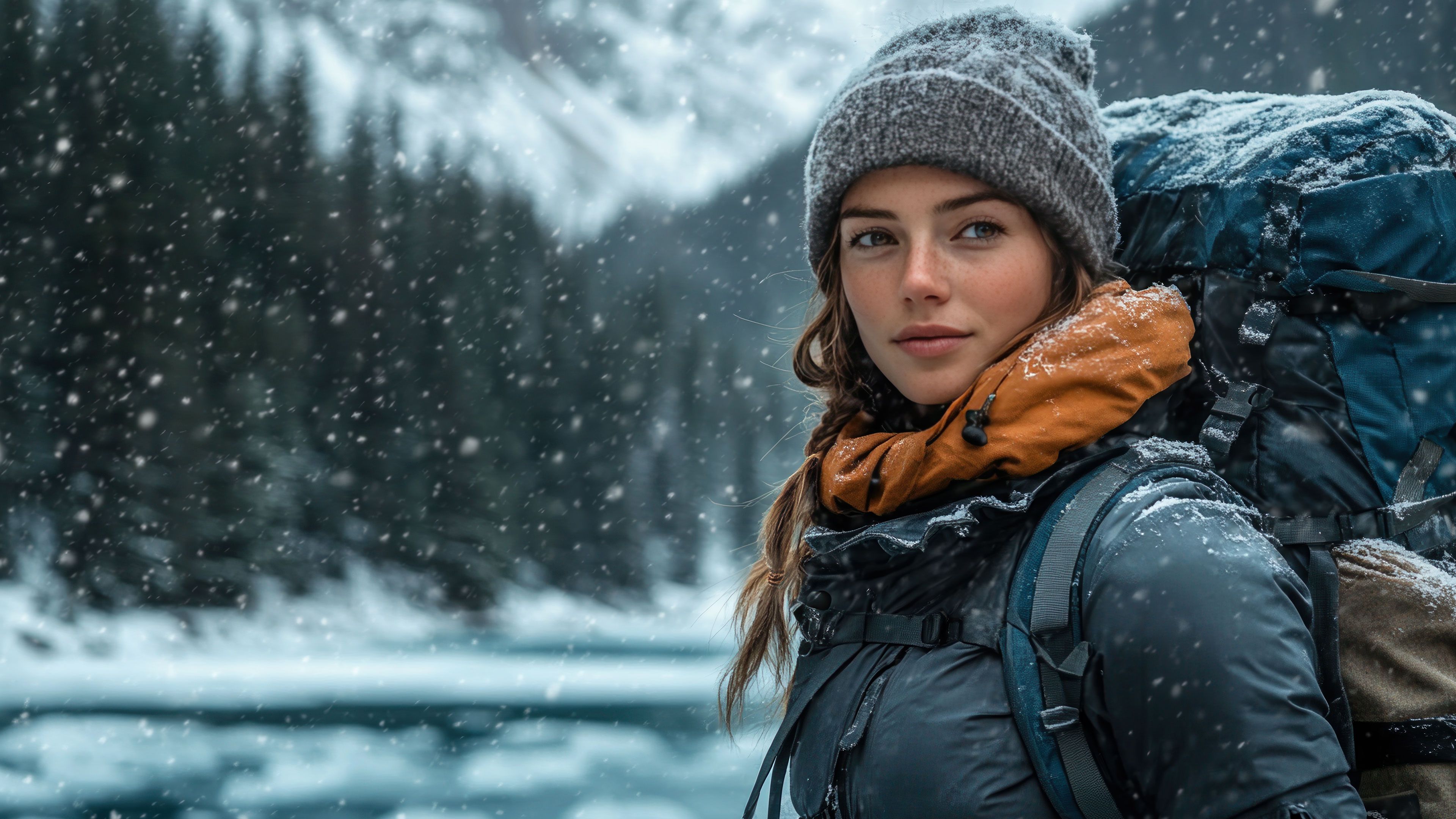 Adventurer in Snowy Mountains