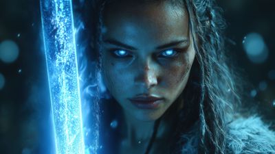 Warrior with Glowing Blue Eyes