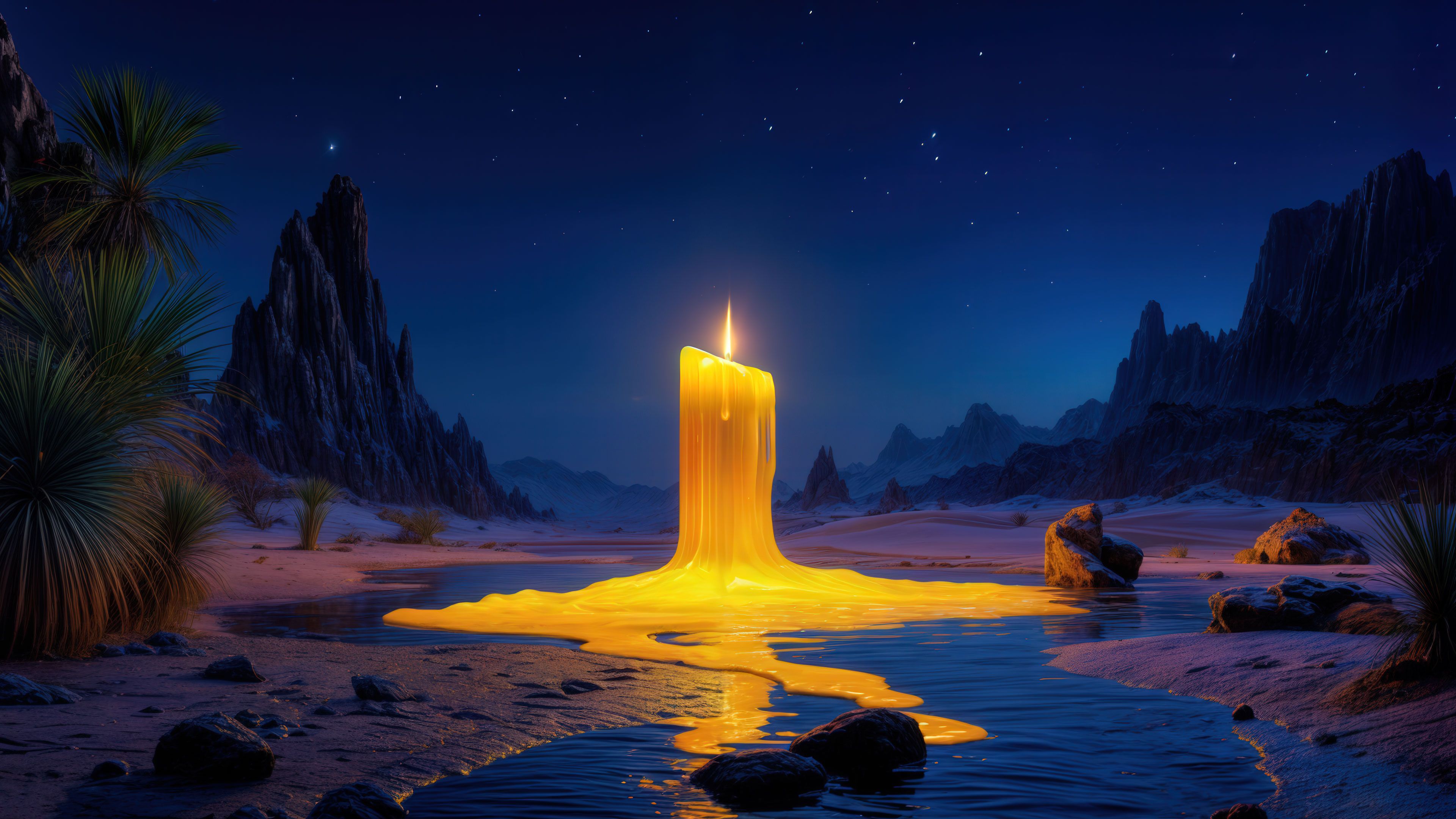 Melting Candle in Desert Night