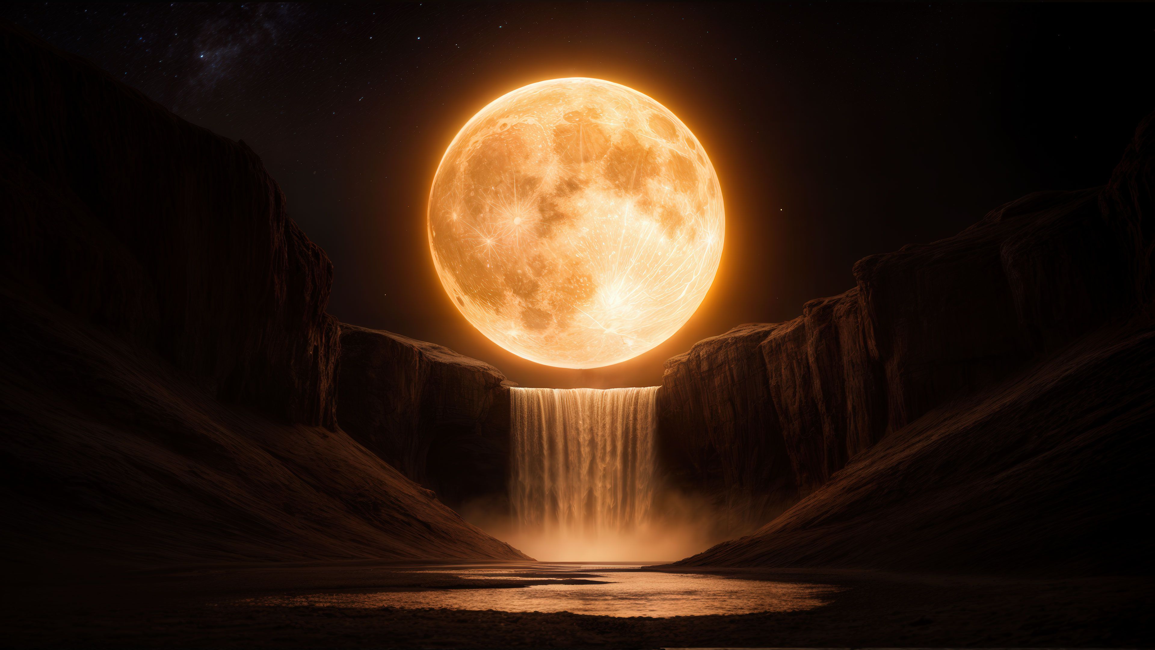 Lunar Waterfall in the Night