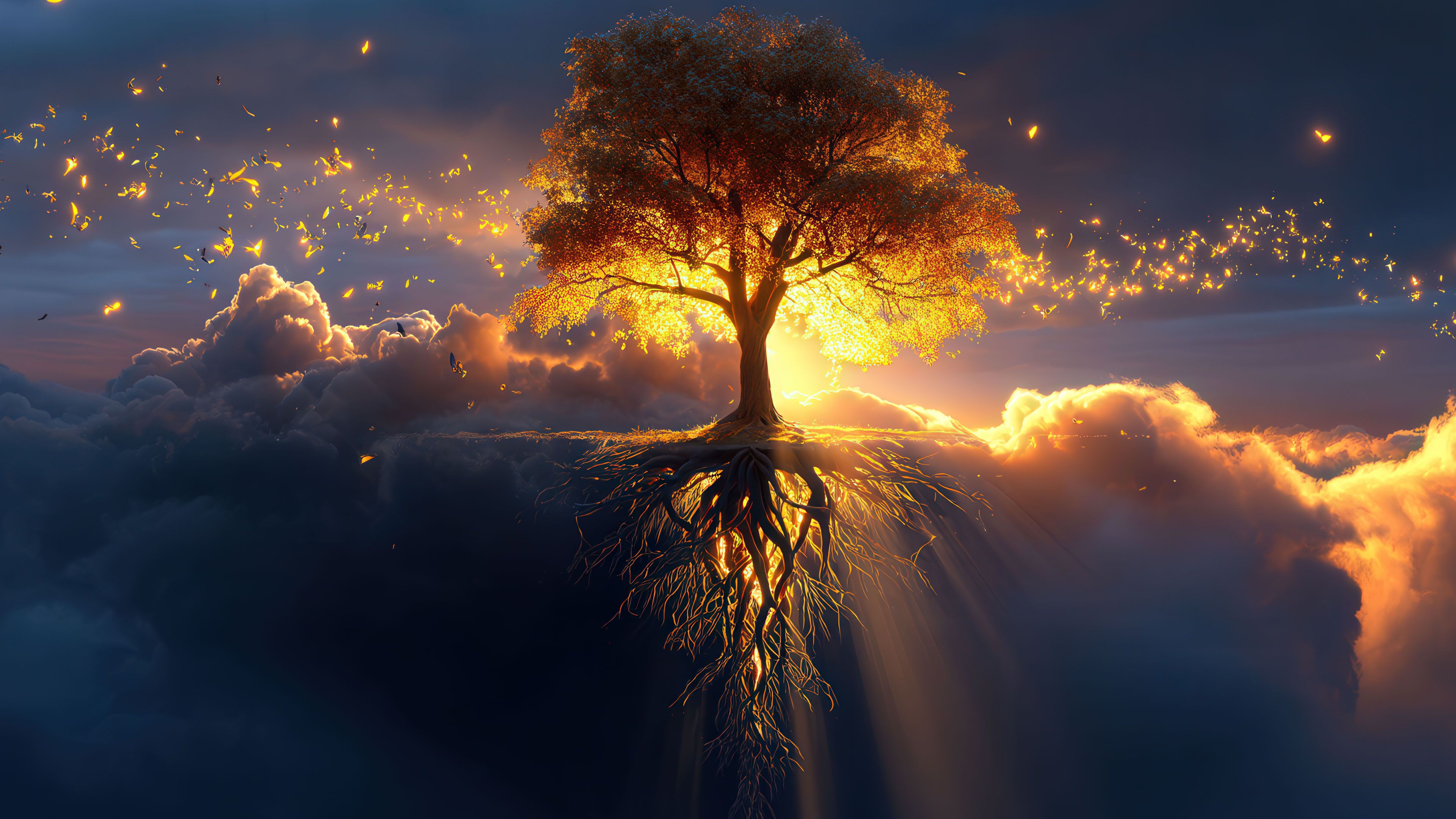 Golden Tree Floating in The Clouds