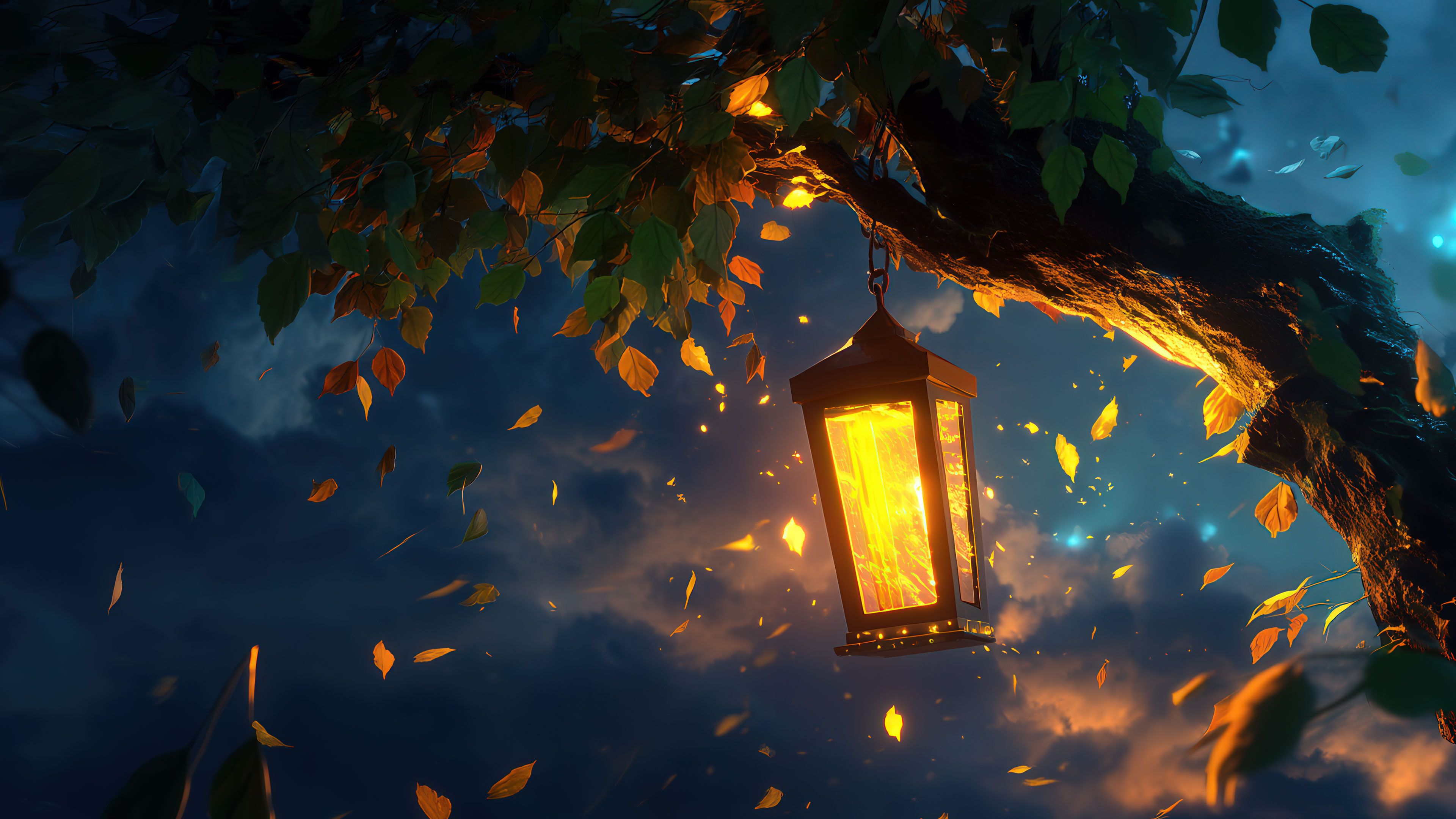 Glowing Lantern in Twilight Breeze