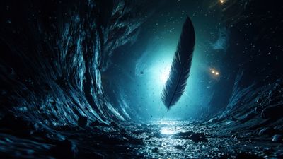 Floating Feather in a Mysterious Cave