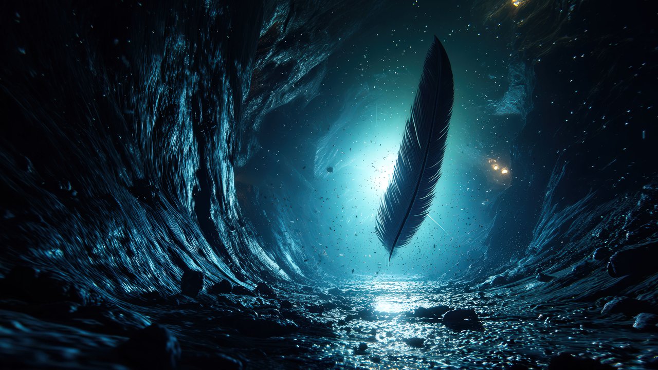 Floating Feather in a Mysterious Cave