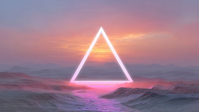 Glowing Neon Triangle in Vibrant Abstract Landscape