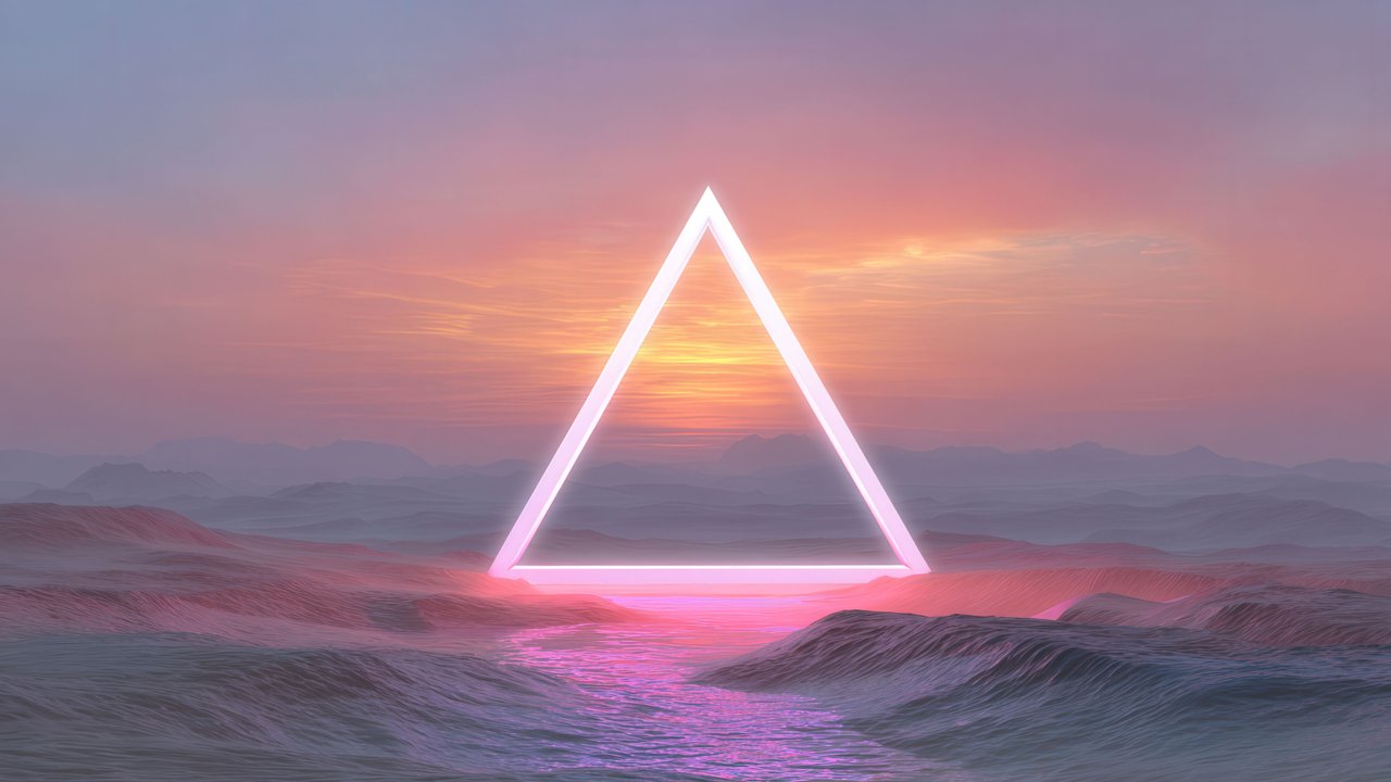 Glowing Neon Triangle in Vibrant Abstract Landscape