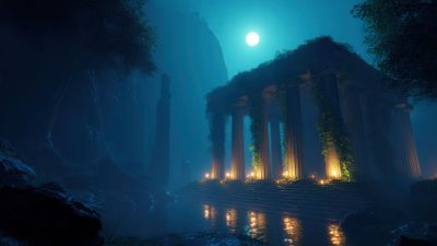 Ancient Sanctuary Under Blue Night