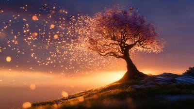 Golden Light Petals Leaving Magic Tree