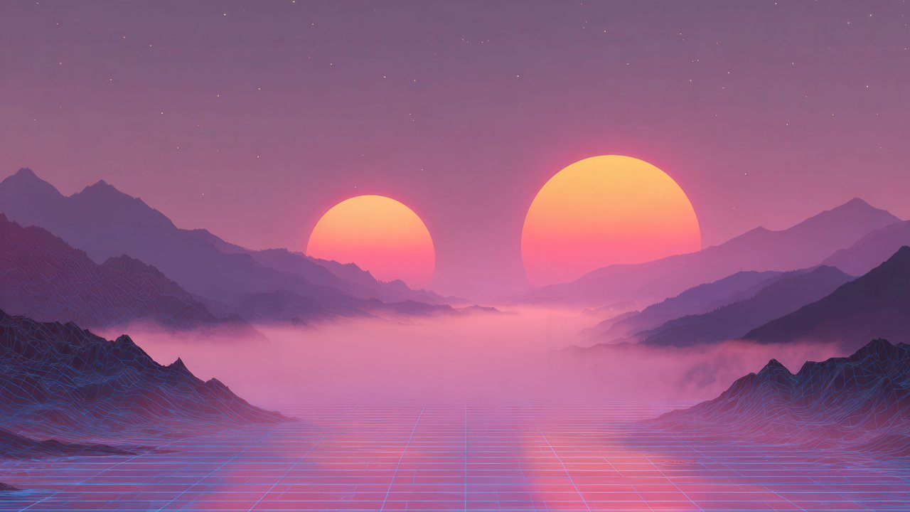 Pink purple synthwave cyber landscape