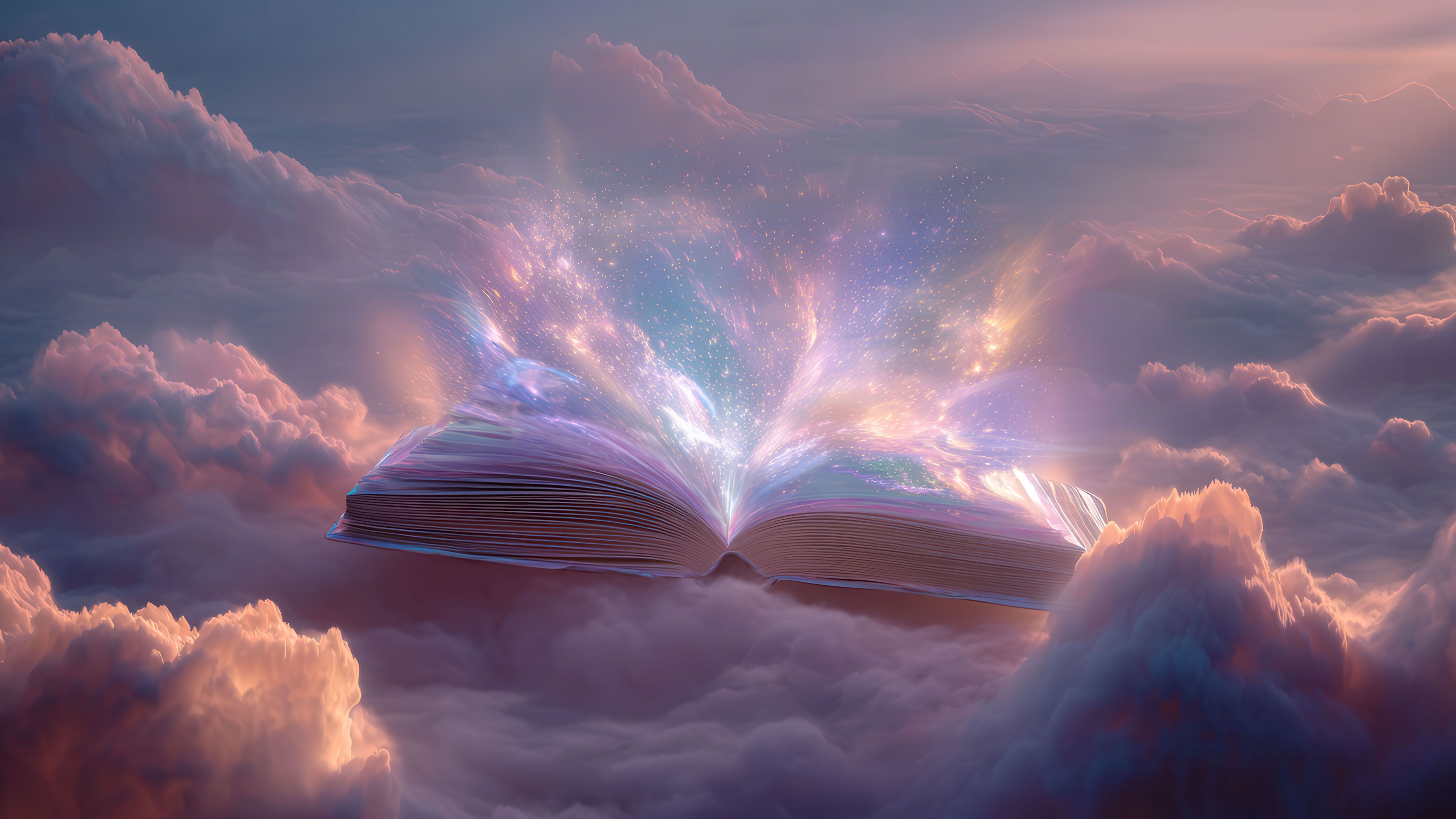 Glowing Book Among Dreamy Pink Clouds