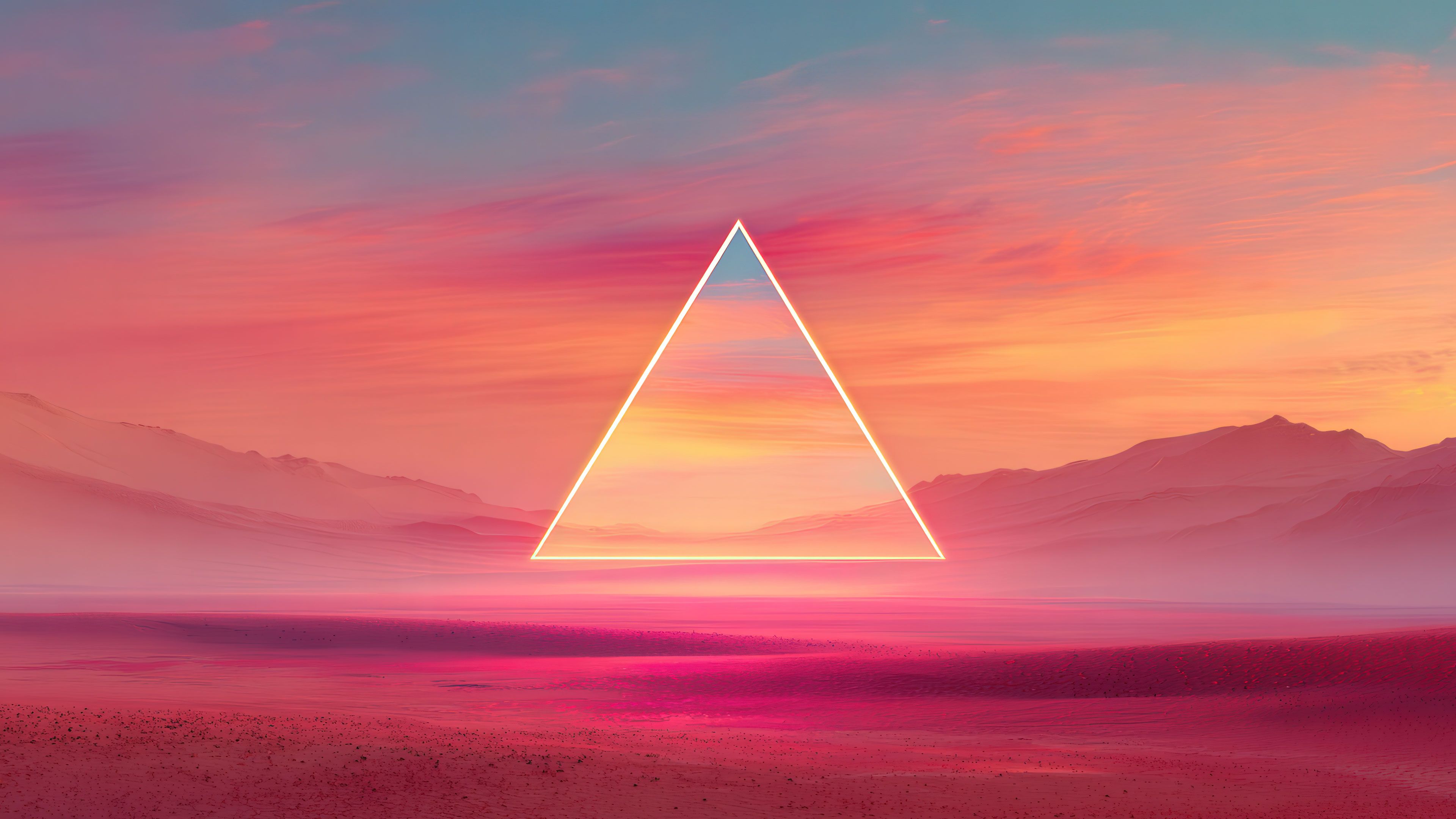 Psychedelic Pink Desert Sky Neon Triangle Art