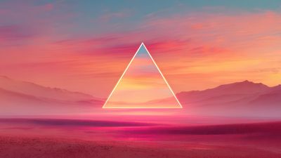 Psychedelic Pink Desert Sky Neon Triangle Art