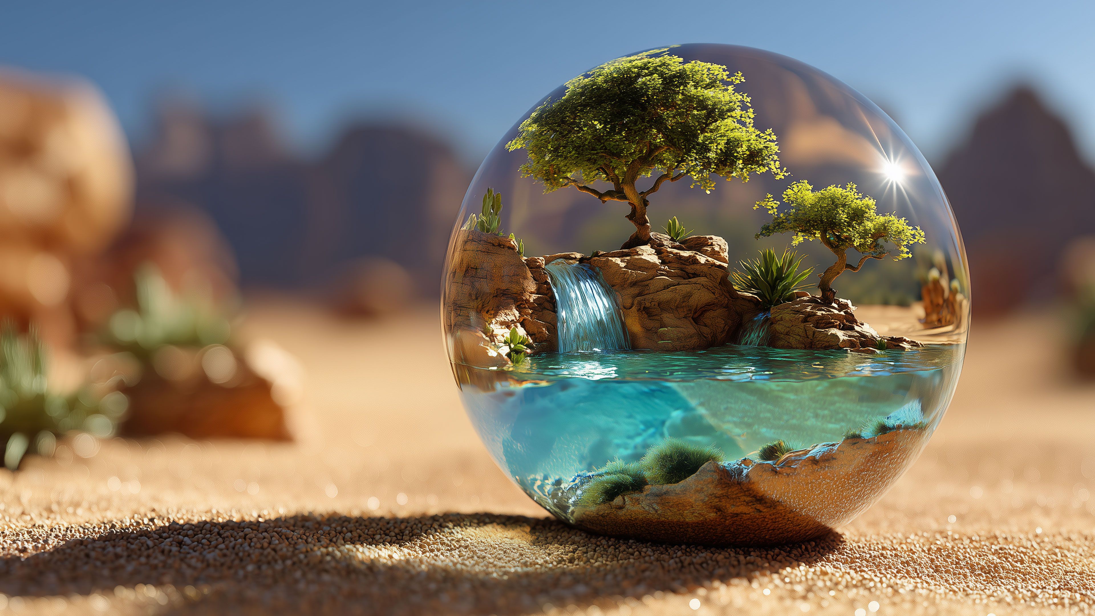 Desert Oasis In Glass Sphere Wallpaper